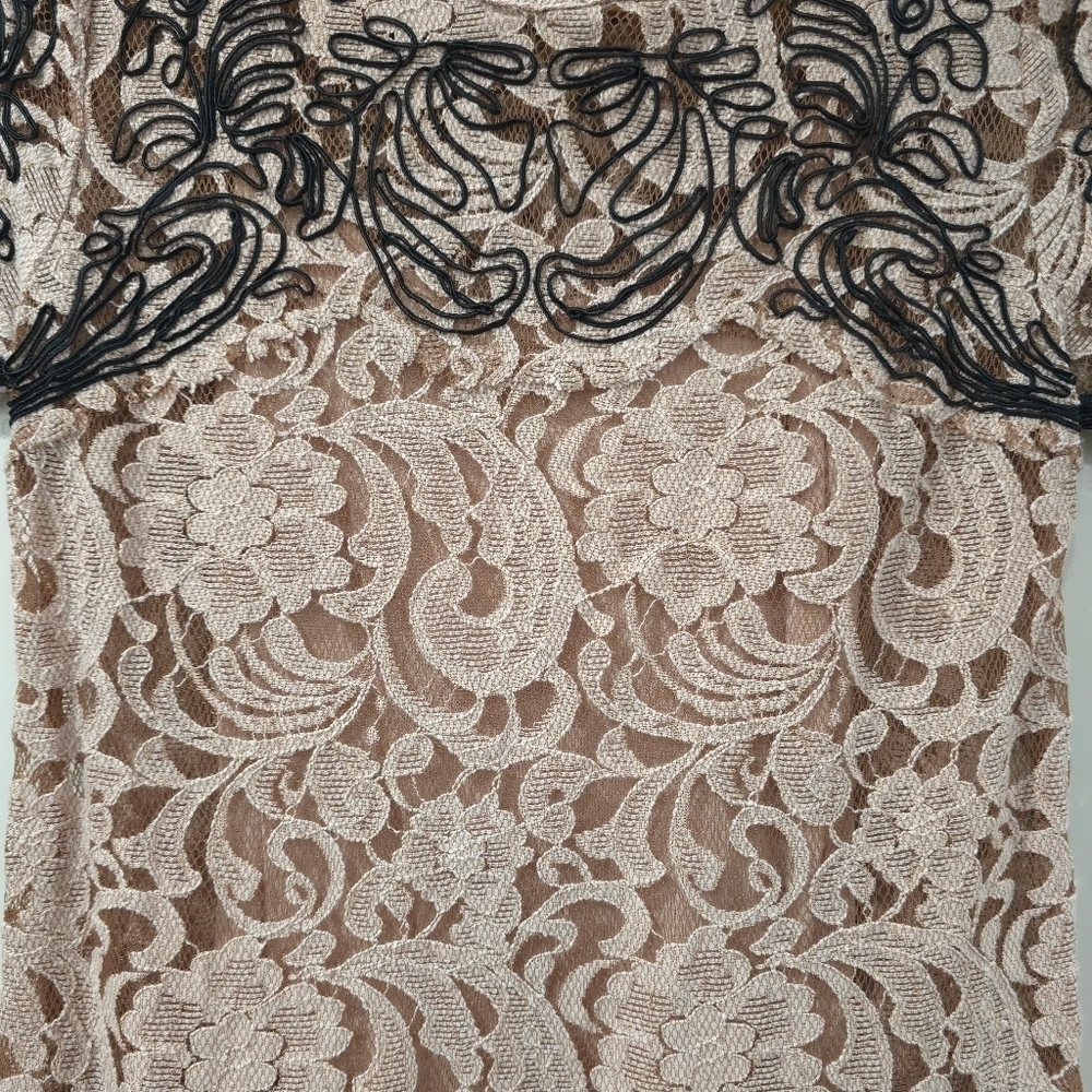 FREE PEOPLE Beautiful Dreamer Blush Black Embroidery Mini Lace Holiday Dress, XS - Picture 6 of 16